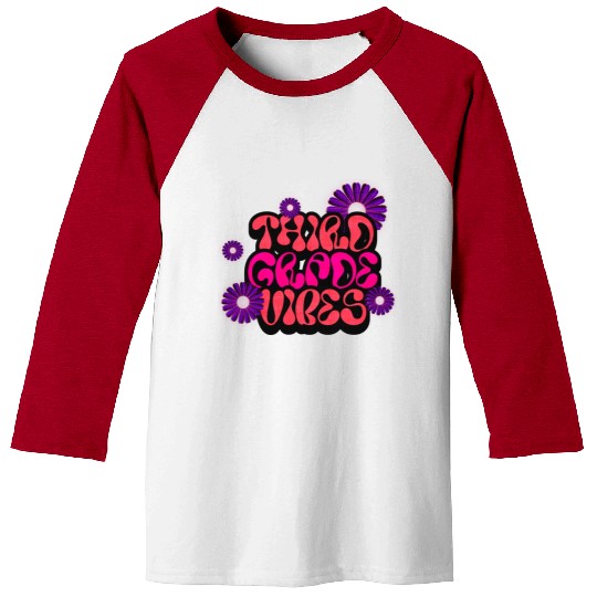 Fourth Grade Vibes for School Guys Neon Colors Baseball Tees