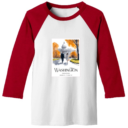 Watercolor painting loving couple in Washington DC Baseball Tees