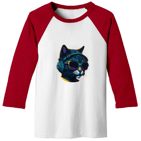 Cool Sunglasses Headphone Galaxy Cat Baseball Tees