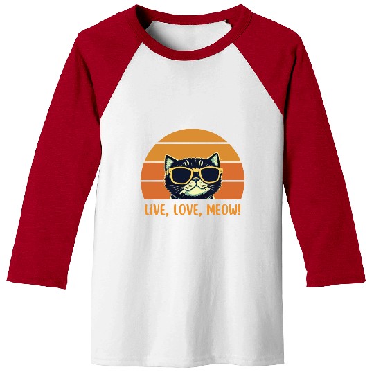 Live, love, meow! Vintage Style Baseball Tees