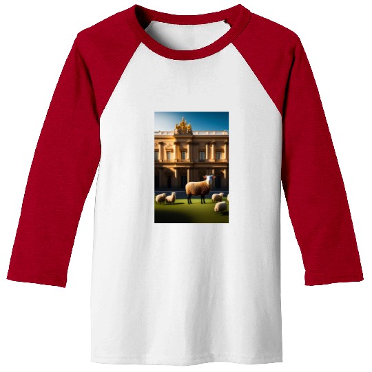 sheep in baroque armor in front of palace made of Baseball Tees