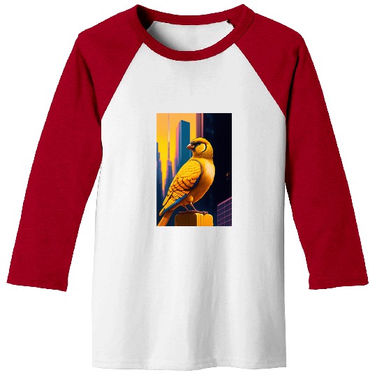 Photo of of a huge gold finch bird in a fusion cit Baseball Tees