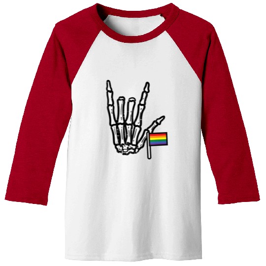 Gay Flag I Love You Hand Skeleton Rainbow Pride Baseball Tees