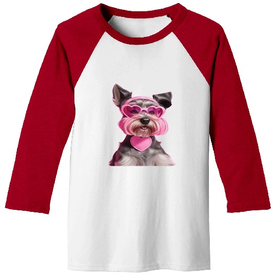 Miniature Schnauzer Wearing Pink Heart Collar Baseball Tees