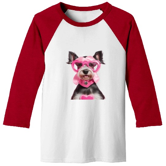 Schnauzer wearing Pink & Silver Heart Baseball Tees