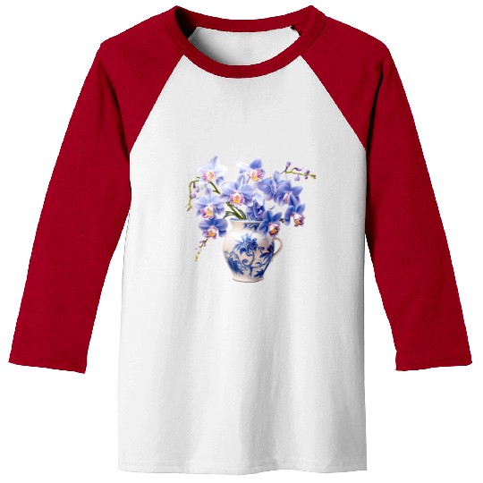 Blue Orchids in a Vase Graphic Baseball Tees