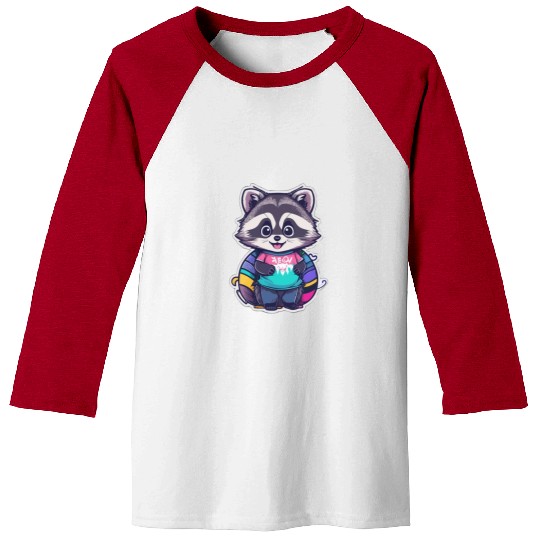 Kawai Happy Raccoon Baseball Tees