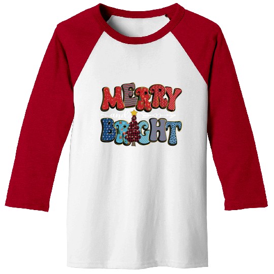 Merry and Bright Chistmas Tree Cute Christmas Baseball Tees