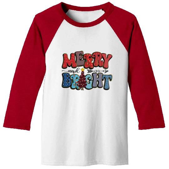 Merry and Bright Chistmas Tree Family Christmas Baseball Tees