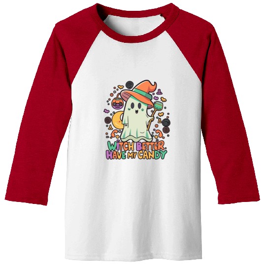 Cute Kawaii Ghost Design – Witch better Have Candy Baseball Tees