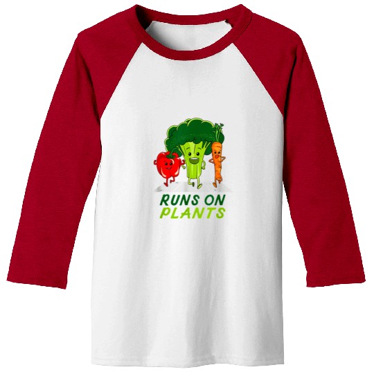 runs on plants vegan vegetarian runner broccoli gi Baseball Tees