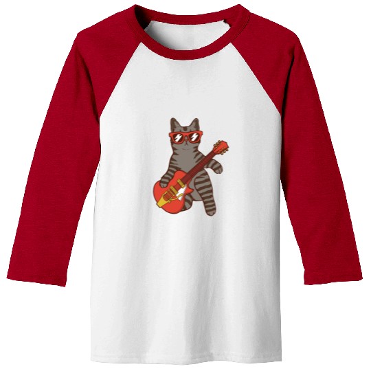 Rock Cat Playing Guitar - Funny Guitar Cat Baseball Tees