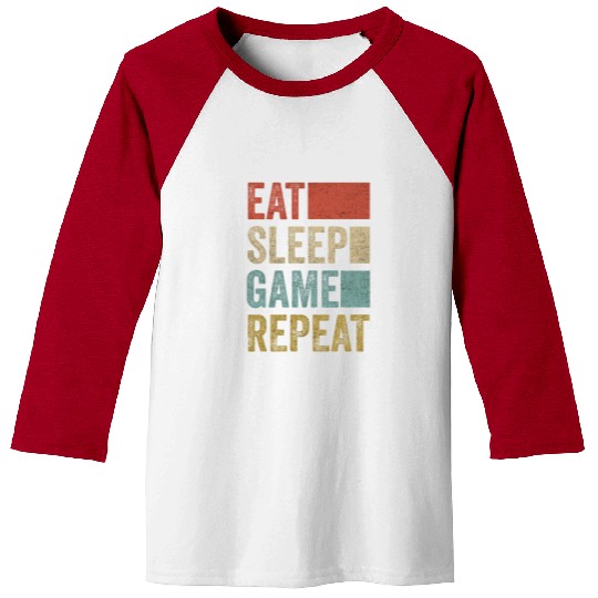 Vintage Retro Gamer Accessory Eat Sleep Game Baseball Tees