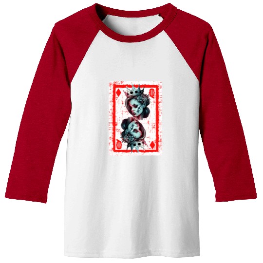 Queen of Diamonds Gothic Card Game Creepy Baseball Tees