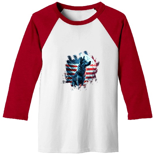 America dog under Moon with American Flag Baseball Tees