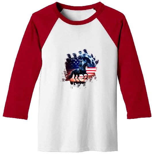 America horse under Moon with American Flag Baseball Tees