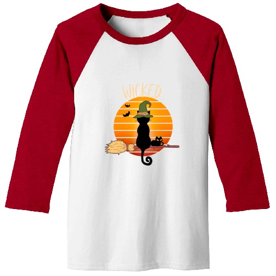 Wicked Cat Witch Funny Halloween Witch Baseball Tees