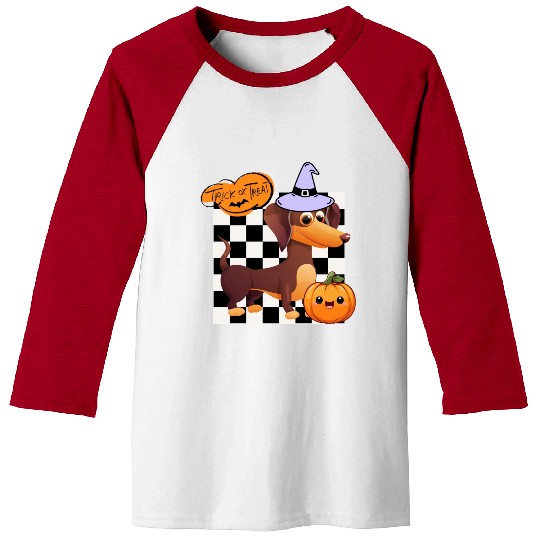 Cute Halloween Dachshund Trick or Treating Baseball Tees