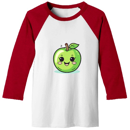 Apple Cute Fruit Green Smiling Lovers Foodie Baseball Tees