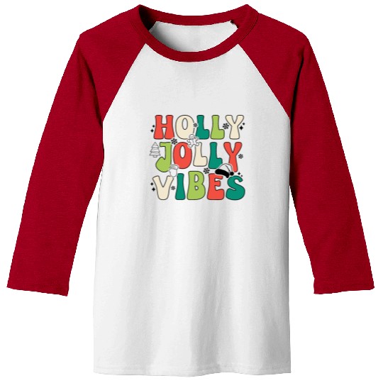 Holly Jolly Vibes Happy Xmas Christmas Holiday Baseball Tees