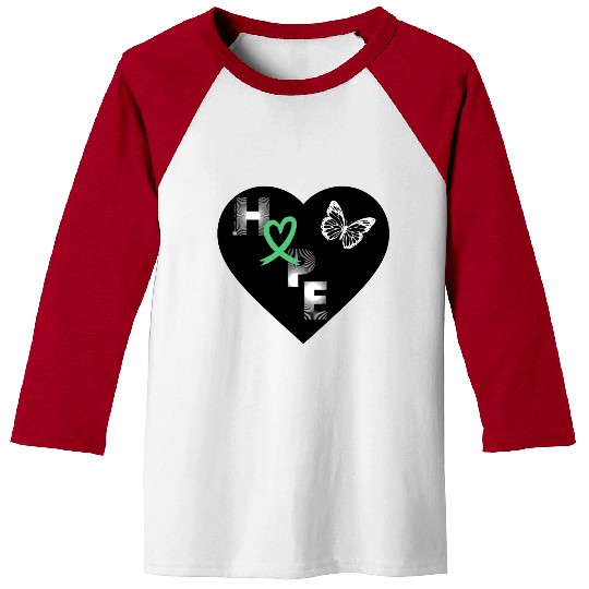Liver Cancer Hope & Butterfly Heart Grn/White/Blk Baseball Tees