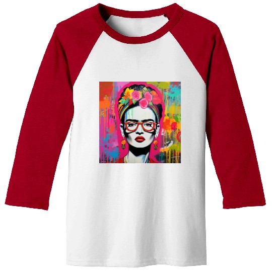 Frida Kahlo style urban art colorfull graffiti Baseball Tees