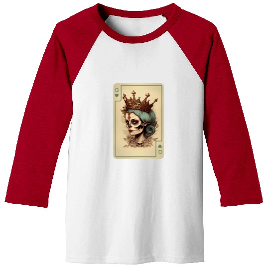 Queen of Hearts Gothic Poker Card Game Halloween Baseball Tees