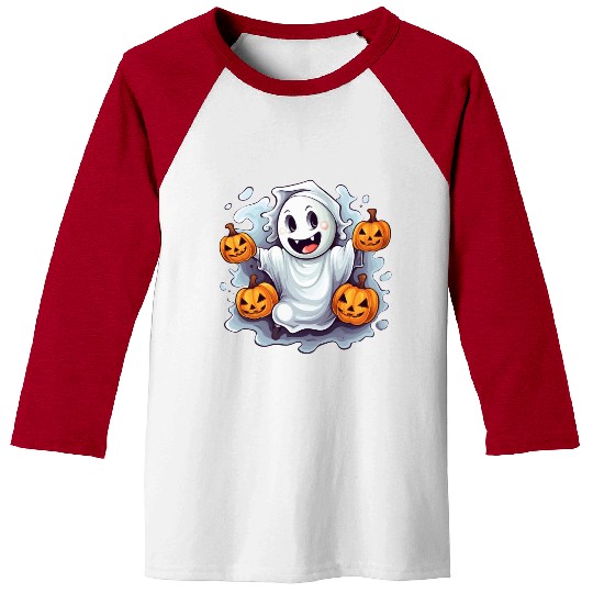 Funny Halloween Ghost With Pumpkin Lanterns Baseball Tees