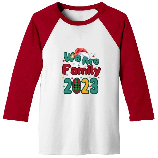 We Are Family Christmas Tree Santa Hat Pajama Baseball Tees