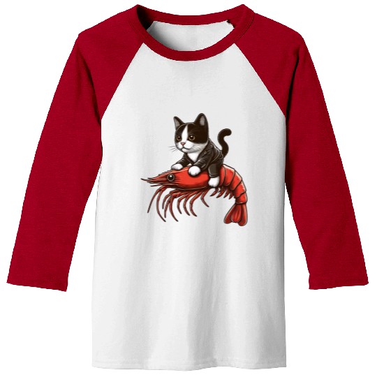 Cat rides shrimp Baseball Tees