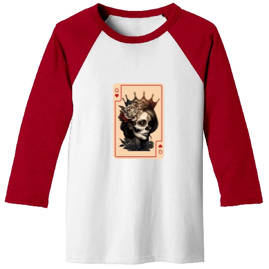 Queen of Hearts Gothic Poker Card Game Halloween Baseball Tees