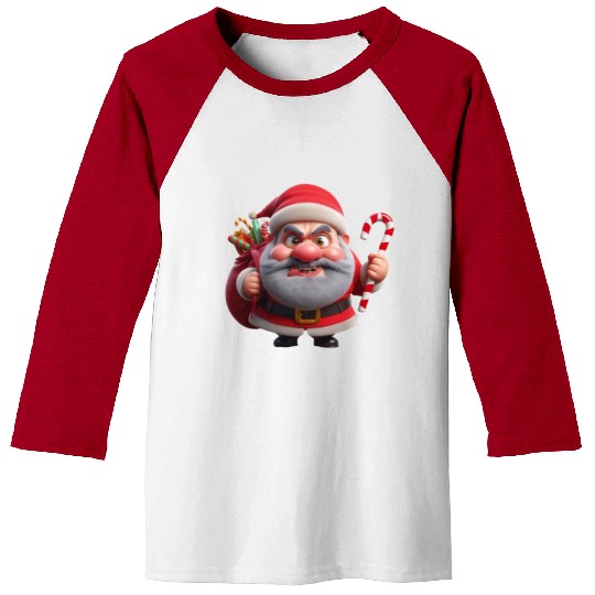 Crazy Santa with Candy Canes Baseball Tees