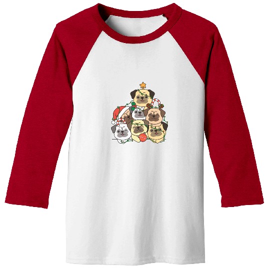 Pug Christmas Tree Funny Animal Christmas Baseball Tees