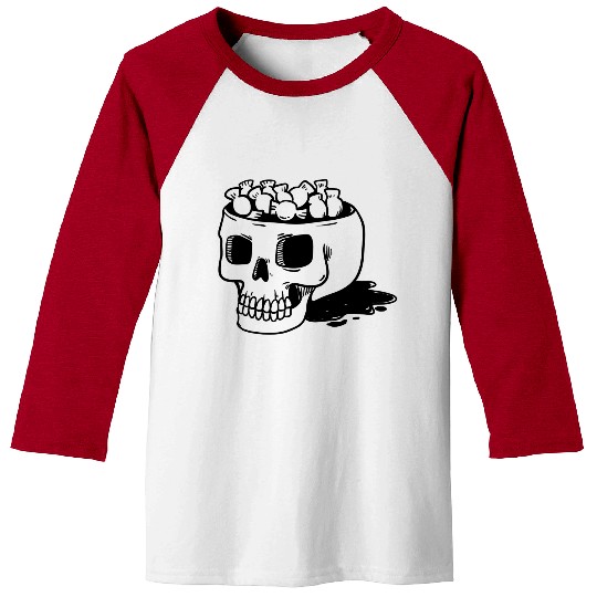 human skull cut out head with candy Halloween Baseball Tees