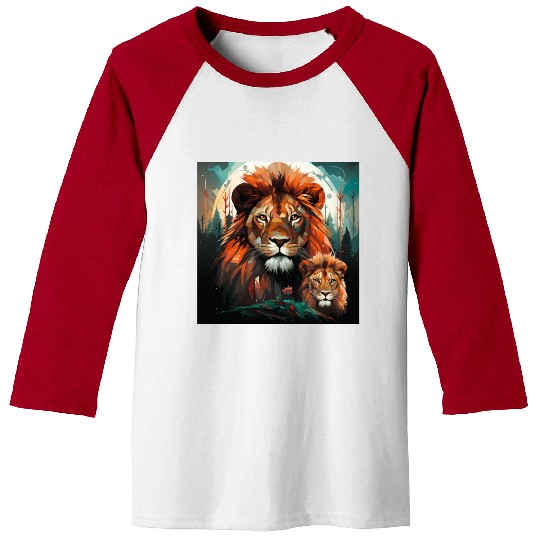 Geometric Lion Mother and Lion Cub in the Forest Baseball Tees