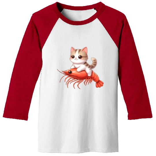 Cat rides on shrimp Baseball Tees