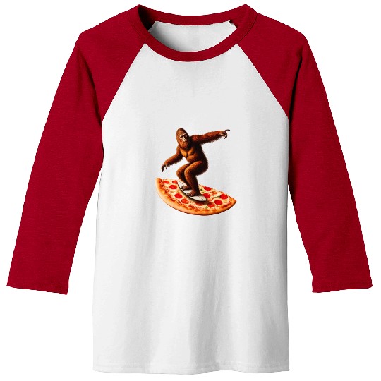 Bigfoot is surfing on pizza Baseball Tees