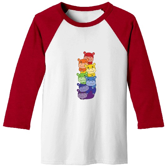 Rainbow Flag Pride Lgbtq Cute Hippo Stack Baseball Tees