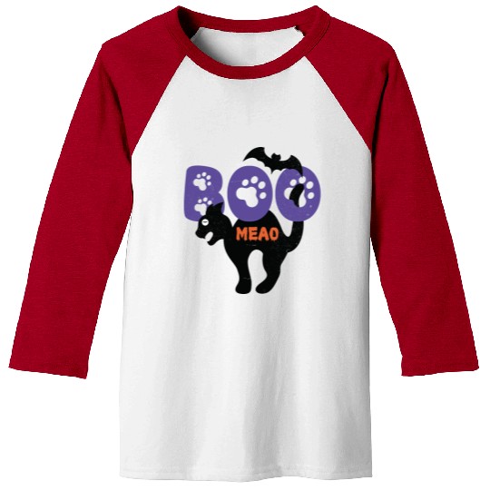 BOO Meao Funny Halloween Saying And Cat lovers Baseball Tees