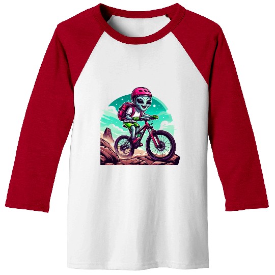 MTB alien race on mountain bike Baseball Tees