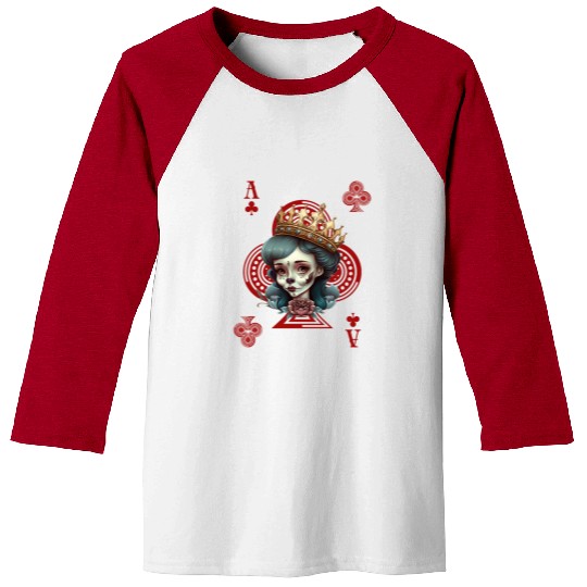Ace of Clubs Bone Skull Queen Creepy Gothic Baseball Tees