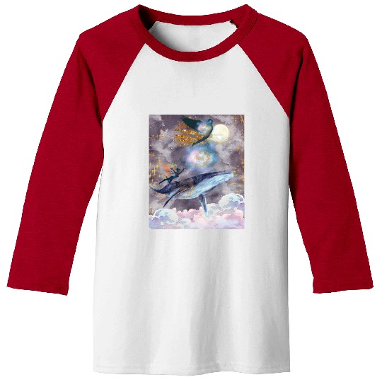 Whale's Celestial Journey Baseball Tees