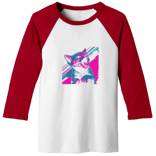 Glitchy Kitten Techno Digital Cat Lovers Meow Baseball Tees