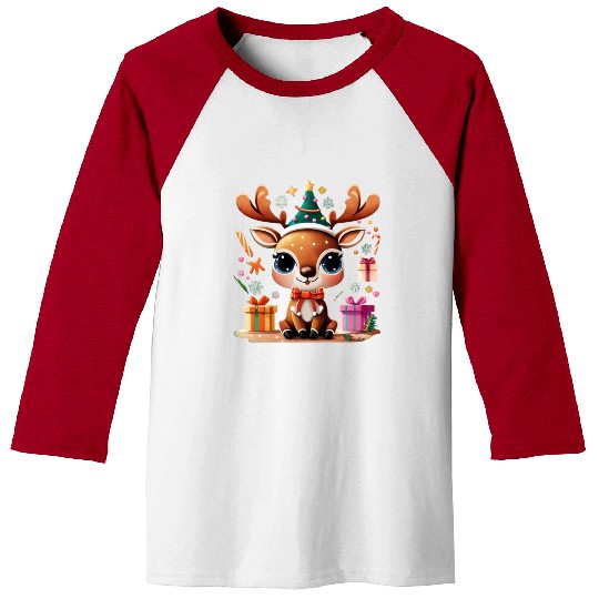 Cute Reindeer Merry Christmas Gift Happy Holidays Baseball Tees