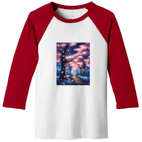 Fireflies In Cherry Blossom Trees Baseball Tees