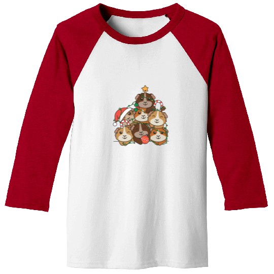 Guinea Pig Christmas Tree Funny Animal Baseball Tees