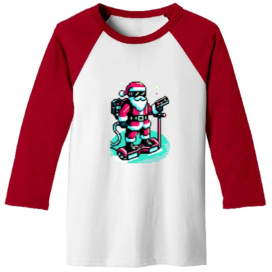 Witty 8-Bit Cyberpunk Santa Baseball Tees