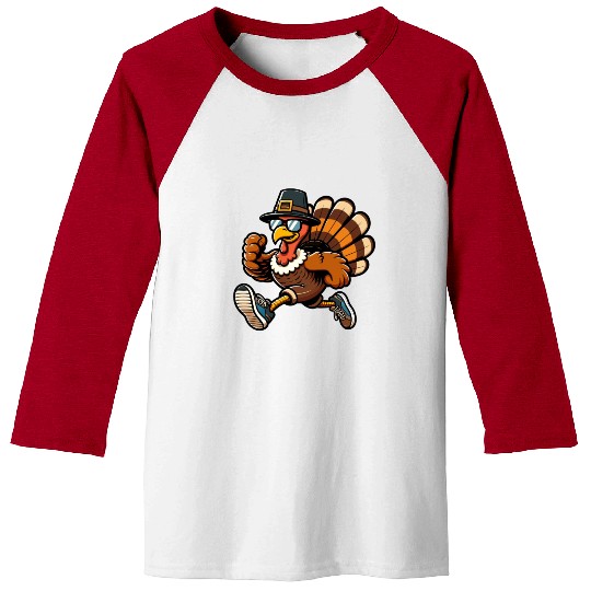 Running Turkey- Turkey Trot Running Thanksgiving Baseball Tees