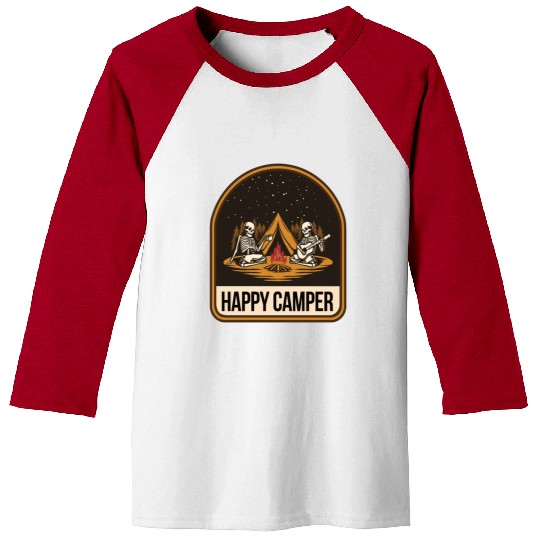 Happy Camper Skeleton Campfire Tent Baseball Tees