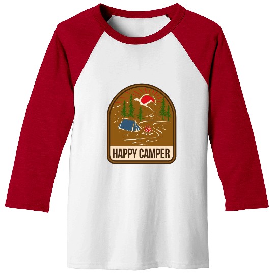Happy Camper Camping Campfire Tent Baseball Tees